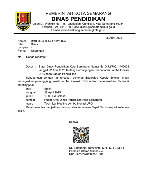 Undangan Technical Meeting Lomba Inovasi UPG